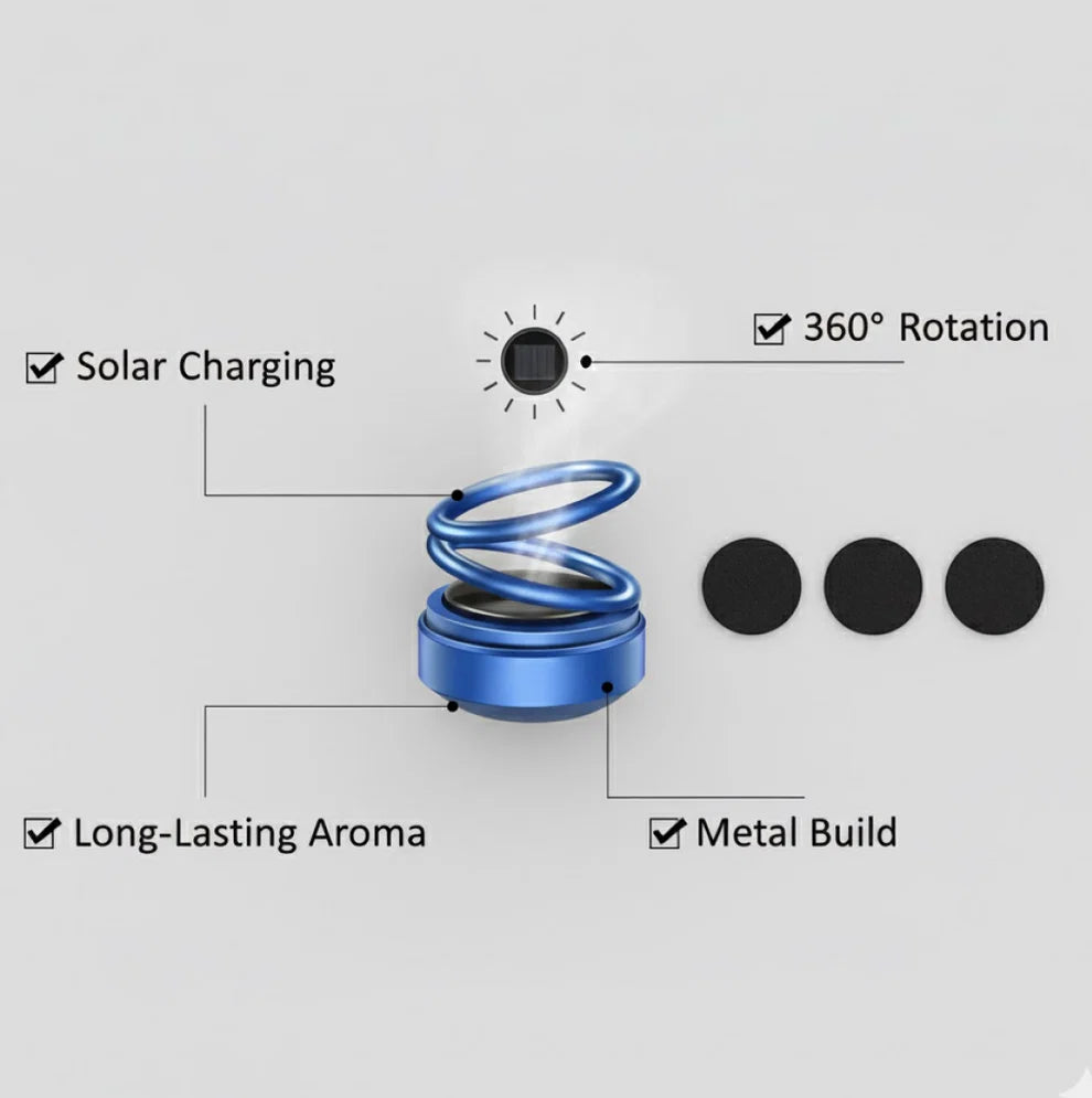 Solar Car Aroma Diffuser 360° Rotating Design.